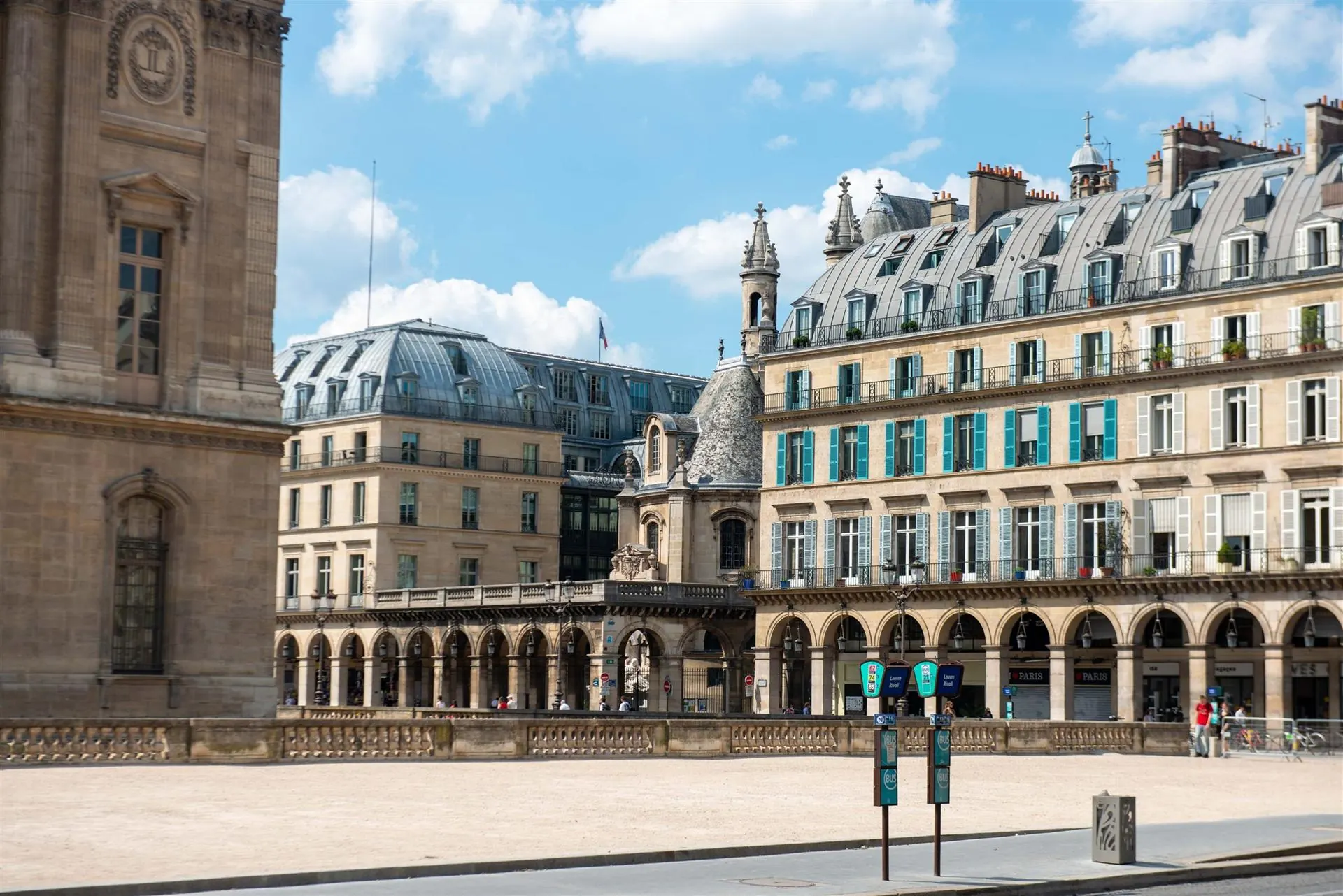 The arcades of rue de Rivoli and the Louvre, Paris